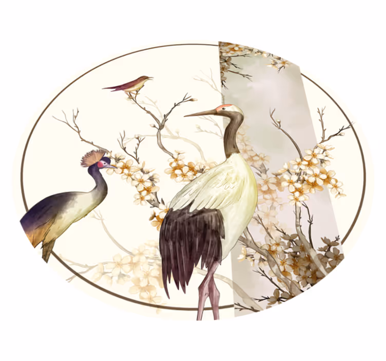 Ince dallar ve kuşlar chinoiserie hayvan hasırı - TenStickers
