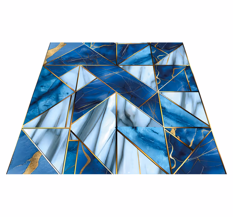 Mermer vinil halı mavi geometrik mermer ve altın efekti - TenStickers