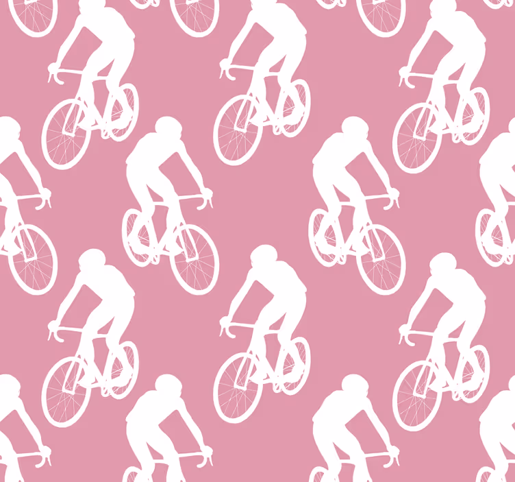 Beyaz bisikletçi deseni pembe duvar kağıdı - TenStickers