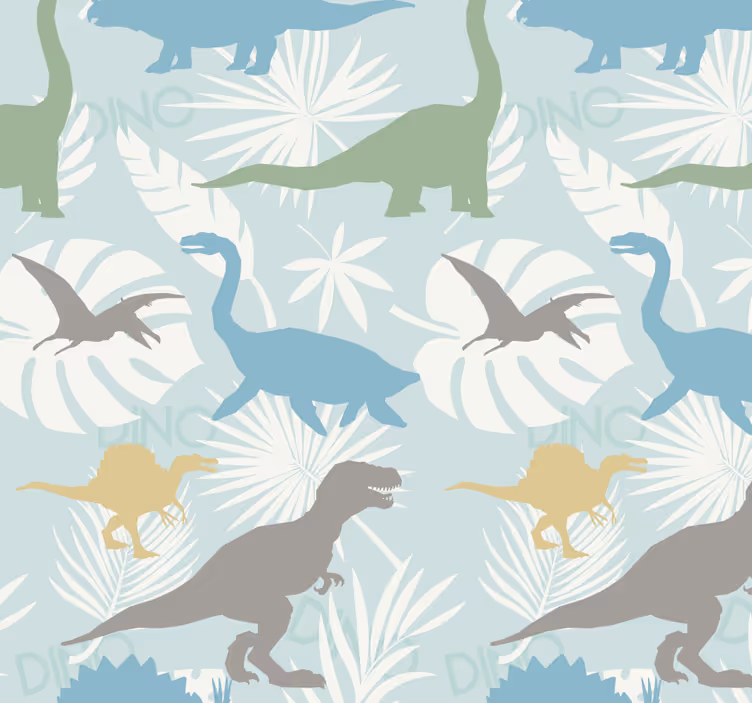 Pastel renk desen dinozorlar duvar kağıdı - TenStickers