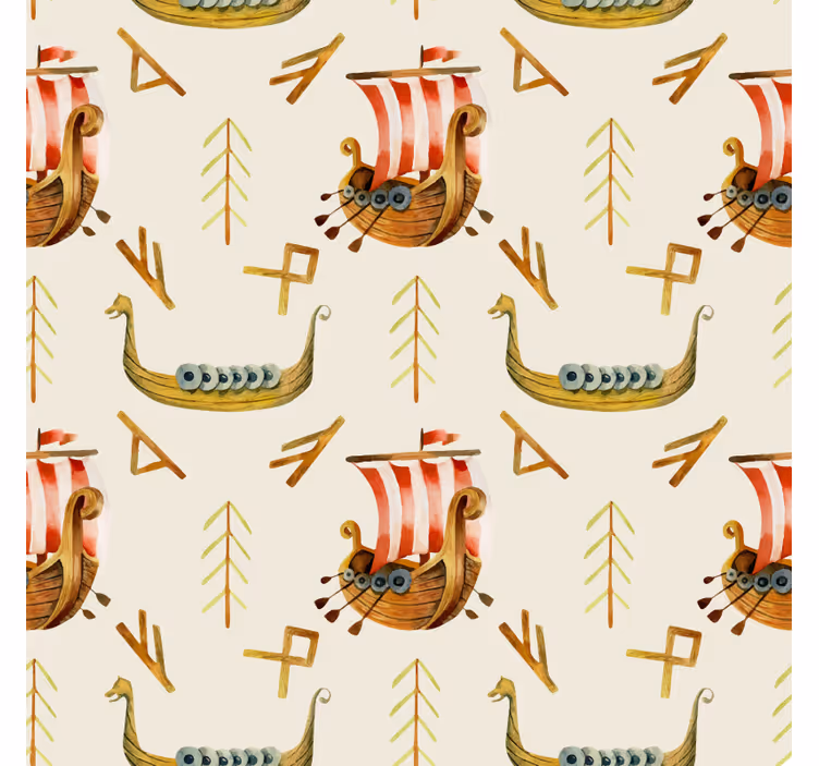 Doğa duvar kağıdı viking gemisi deseni - TenStickers
