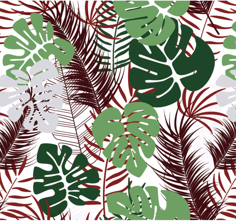 Doğa duvar kağıdı monstera yaprakları ve kırmızı dallar - TenStickers