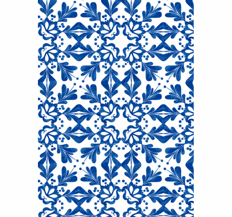 Oturma odası duvar kağıdı mavi vintage desenli karo - TenStickers