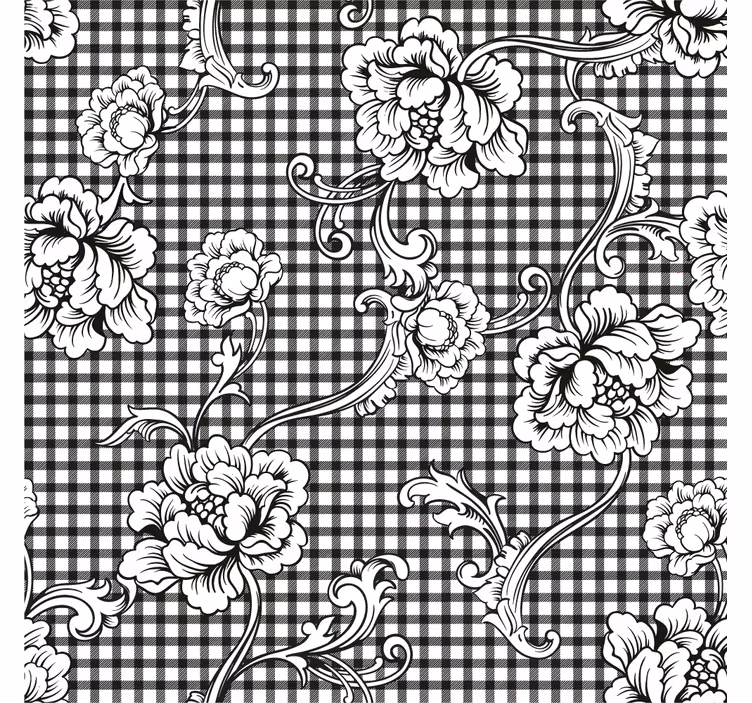 Nostaljik duvar kağıdı siyah beyaz vintage gingham deseni - TenStickers