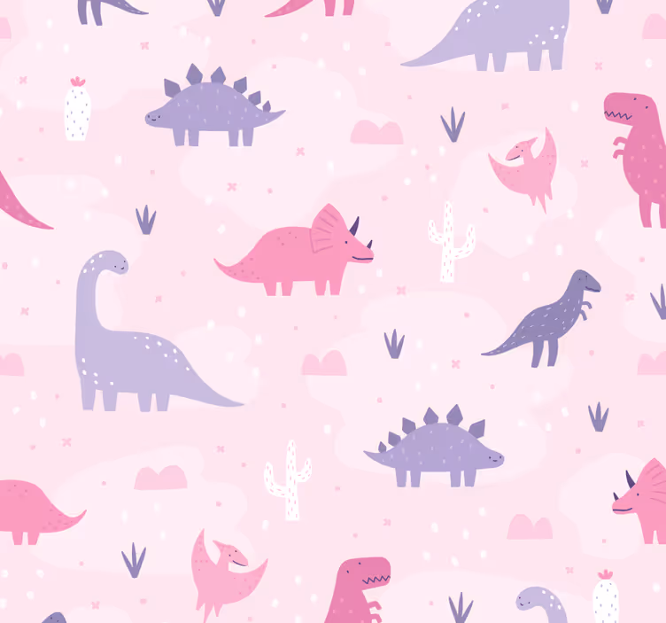 Dinozorlar duvar kağıdı pembe arka planlı - TenStickers