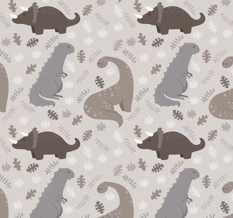 Dinozorlar duvar kağıdı gri desen - TenStickers