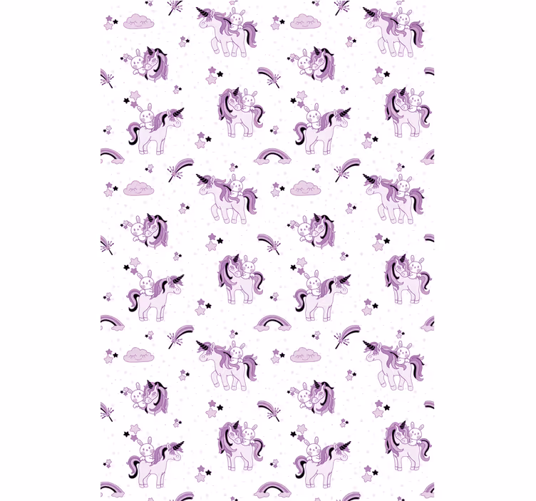 Çocuk odası duvar kağıdı mor unicornlar - TenStickers