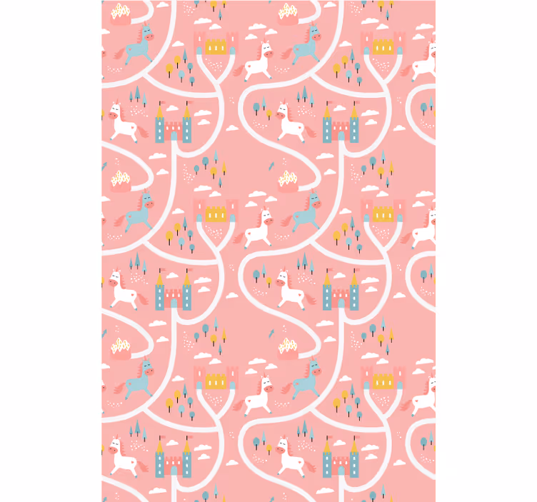 Çocuk odası duvar kağıdı Şatolar ve unicornlar - TenStickers