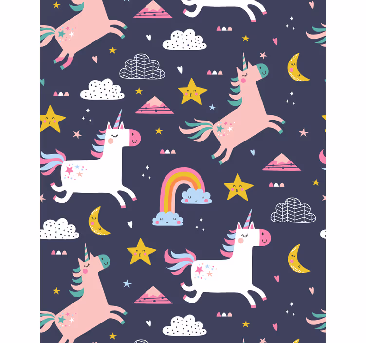 Çocuk odası duvar kağıdı unicornlar ve yıldızlar - TenStickers