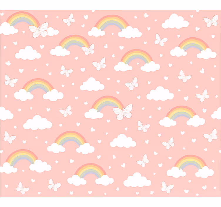 Çocuk odası duvar kağıdı pembe Çocuklar gökkuşağı tasarımı - TenStickers