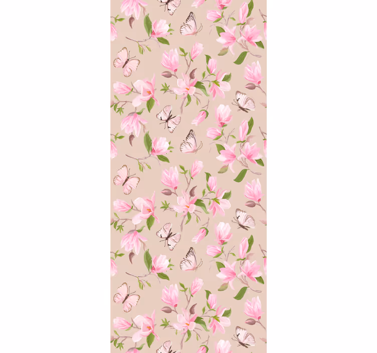 Çiçek süs duvar kağıdı pembe magnolia ve kelebek tasarımı - TenStickers