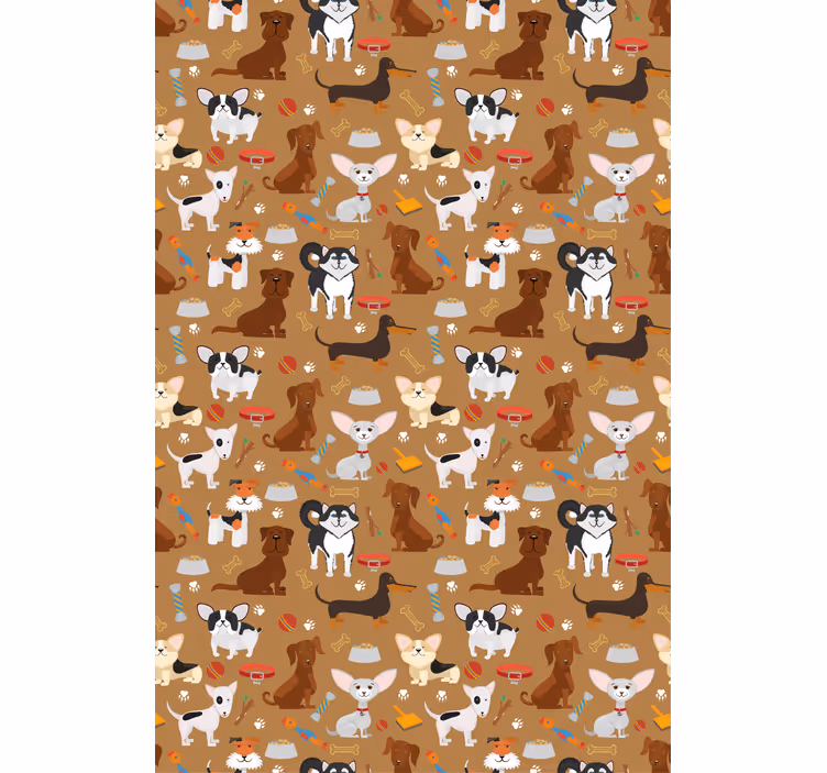 Kahverengi duvar kağıdı sevimli köpek desenleri - TenStickers