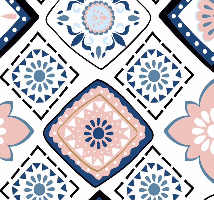 Duvar kağıdı pembe ve açık mavi çiçekler - TenStickers