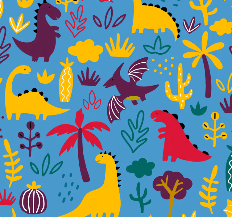 Yatak odası duvar kağıdı mutlu dinozorlar - TenStickers