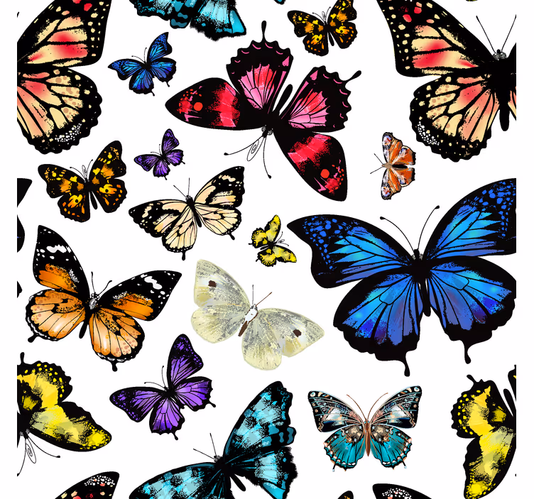 Kelebek duvar kağıdı renkli uçan motif - TenStickers