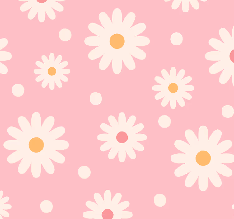 Pembe arka plan duvar kağıdı ile vintage papatyalar - TenStickers