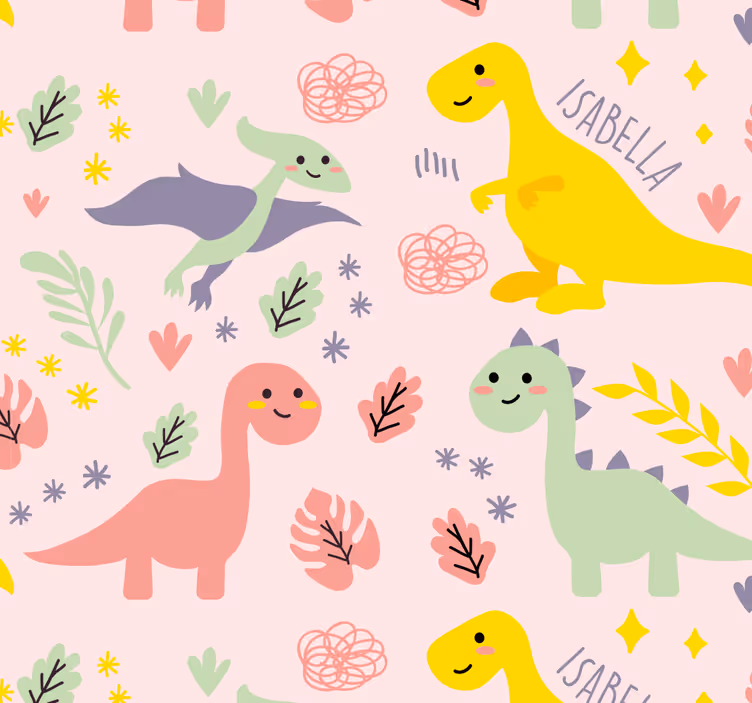 Isimleri çocuk duvar kağıdı ile yeşil dinozorlar - TenStickers