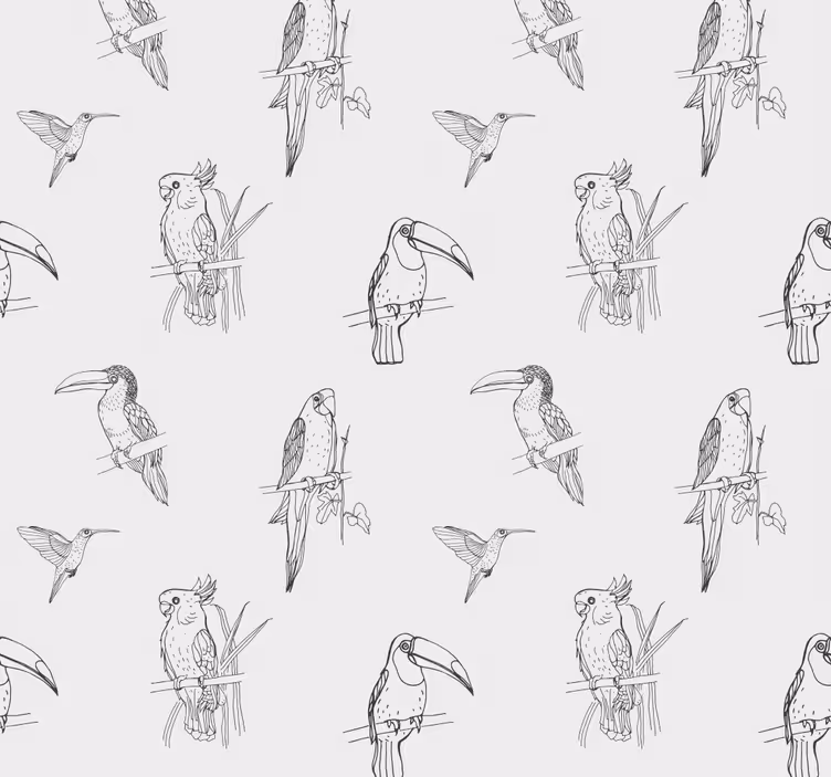 Tropikal kuşlar çizimi papağanlar duvar kağıdı - TenStickers