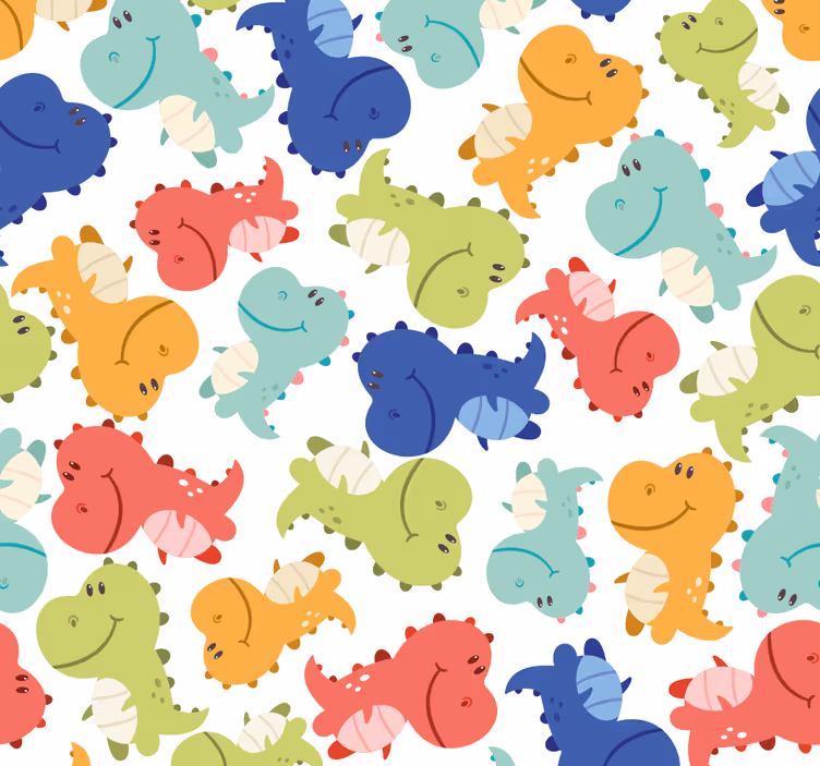Neşeli dinozor deseni dinozorlar duvar kağıdı - TenStickers