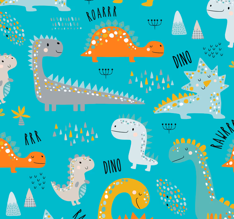 Kükreme metin kreş duvar kağıdı ile dinozorlar - TenStickers