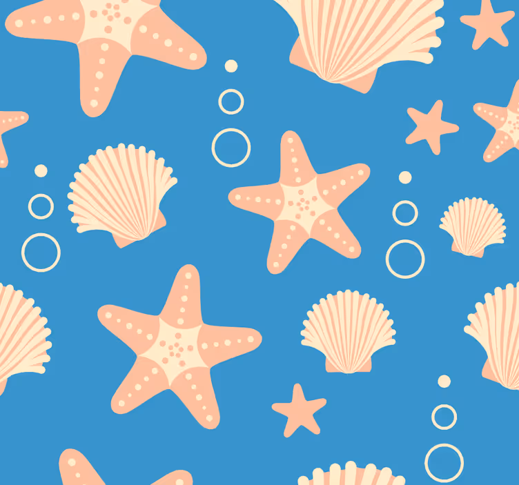 Fishstar ve kabukları okyanus deniz yaşamı duvar kağıdı - TenStickers