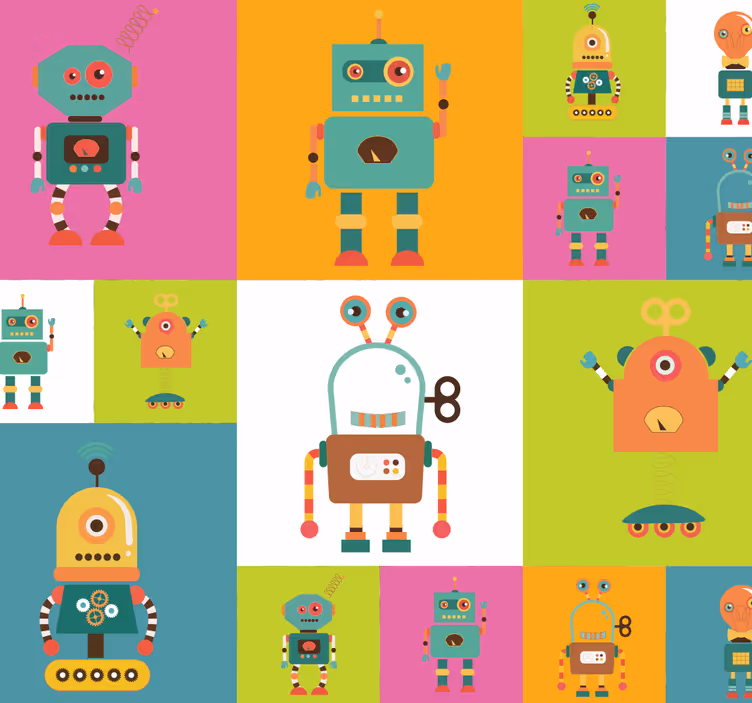 Eğlenceli robotlar çocuk odası duvar kağıdı - TenStickers