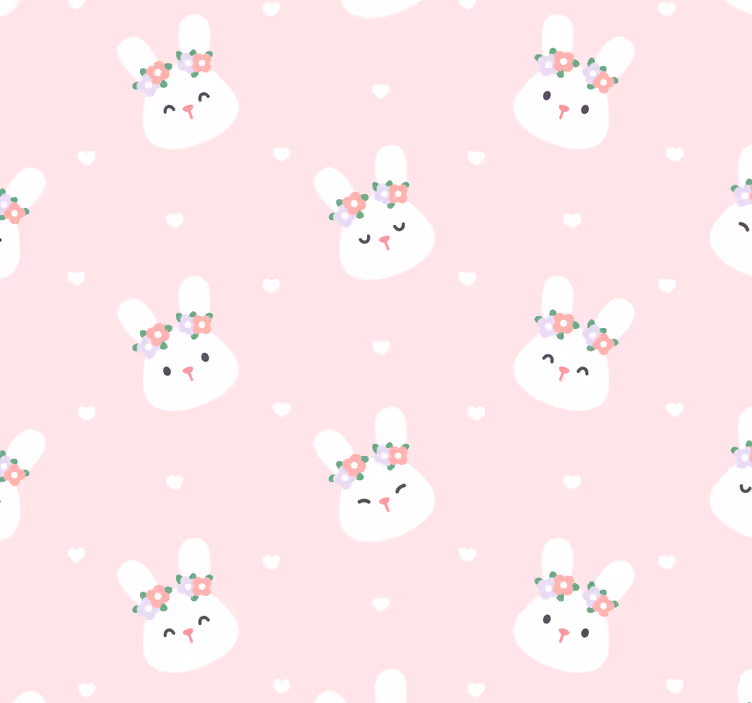 Pembe hayvan duvar kağıdı üzerinde sevimli tavşanlar - TenStickers