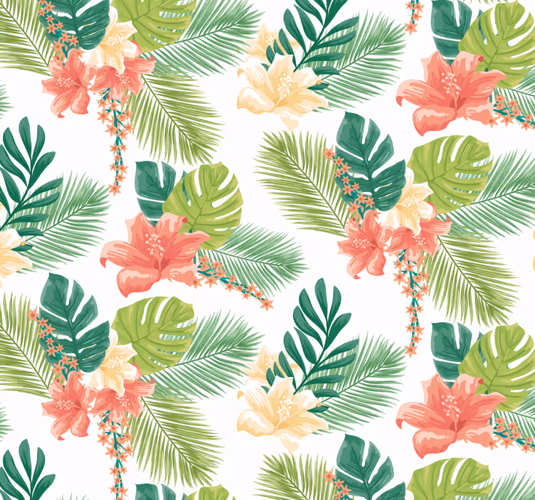 Pembe çiçekli bohem monstera duvar kağıdı - TenStickers