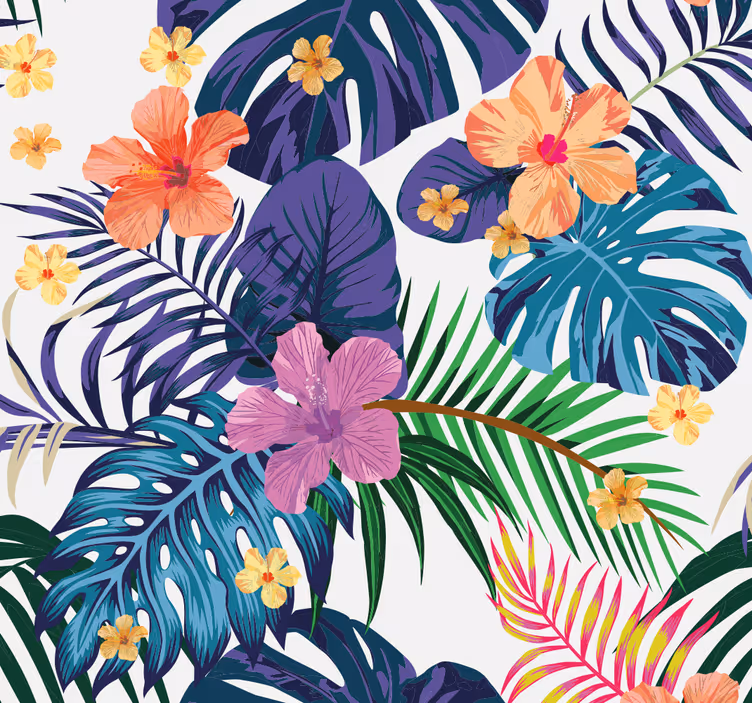 Hawaiian renkli çiçekler duvar kağıdı - TenStickers