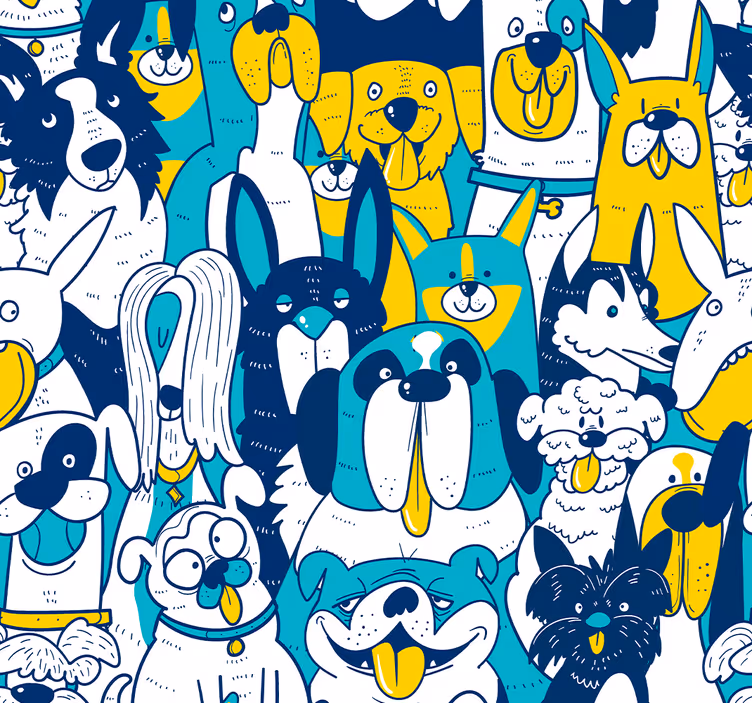 Animasyonlu köpek montajı hayvanlar duvar kağıdı - TenStickers