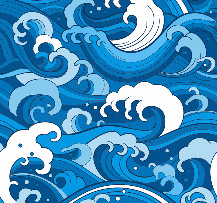 Okyanus dalgası deseni mavi duvar kağıdı - TenStickers