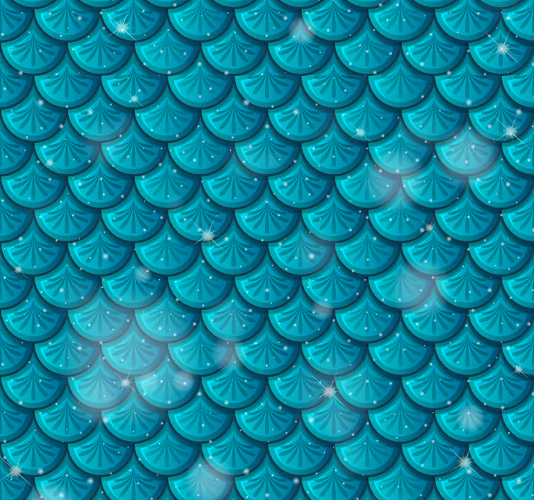 Deniz kızı mavi pullar 3d duvar kağıdı - TenStickers