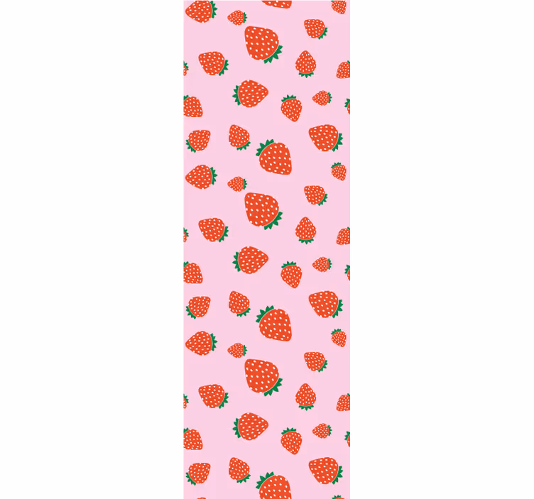 Pembe çiçek duvar kağıdı üzerinde çilek deseni - TenStickers