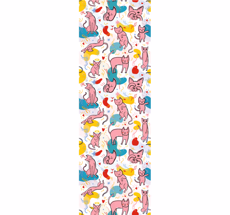 Soyut pembe kediler yatak odası duvar kağıdı - TenStickers