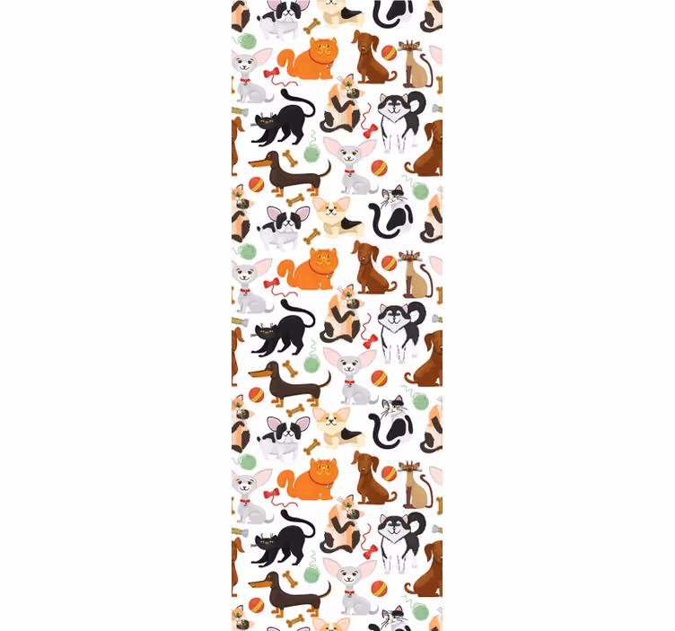 Kedi ve köpek deseni beyaz çocuk duvar kağıdı - TenStickers