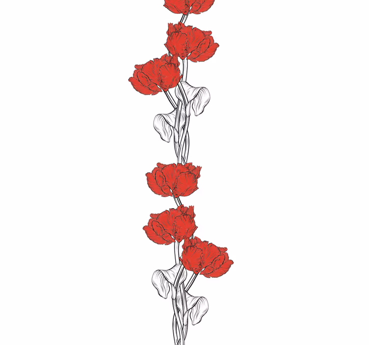 Kırmızı çiçekli şeritler çiçek desenli duvar kağıdı - TenStickers