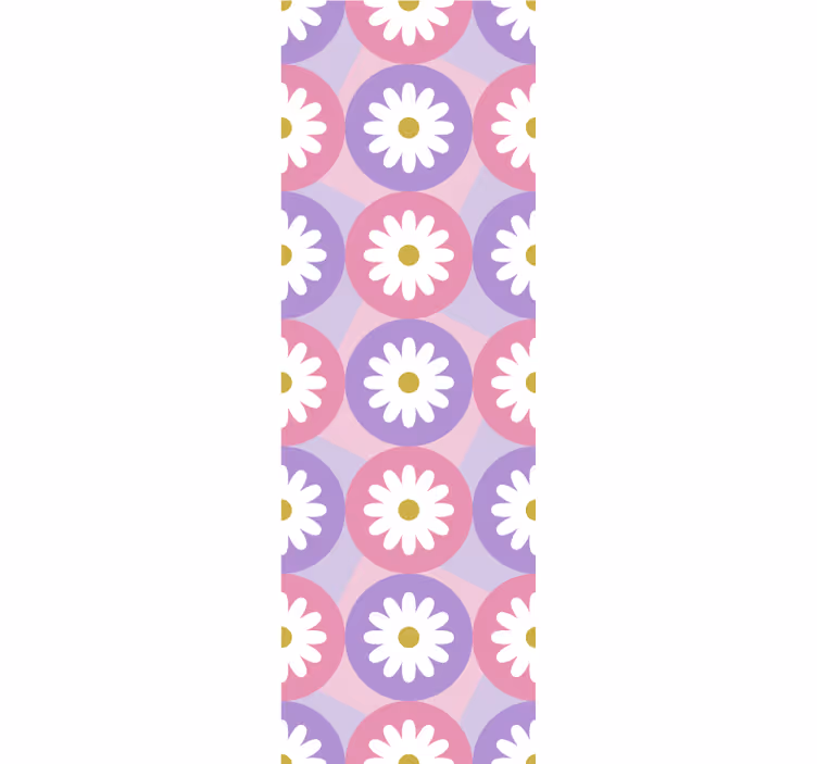 Mor pembe papatya çiçek desenli duvar kağıdı - TenStickers