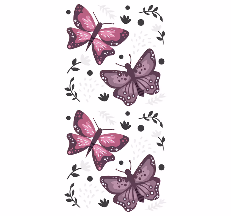 Yapraklı pembe motif kelebek duvar kağıdı - TenStickers