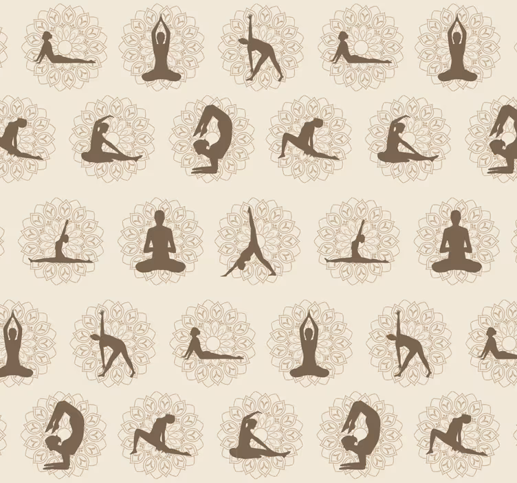 Kahverengi yoga simgeleri bej duvar kağıdı - TenStickers