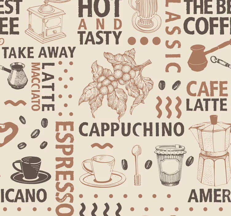 Kahve deseni yemek odası duvar kağıdı - TenStickers