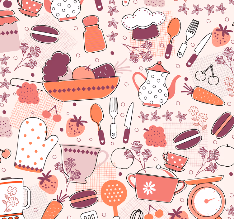 Pişirme deseni mutfak duvar kağıdı - TenStickers