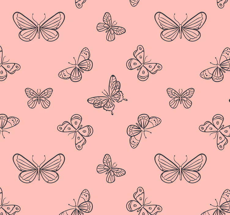 Kelebek deseni pembe duvar kağıdı - TenStickers