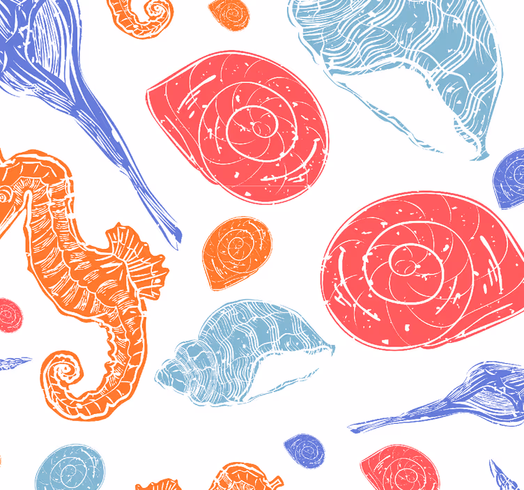 Denizatı deniz kabuğu deseni Balık duvar kağıdı - TenStickers