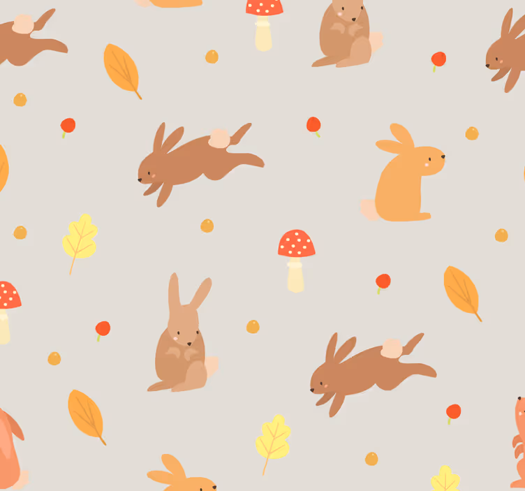 Tavşan desen motifi hayvan duvar kağıdı - TenStickers