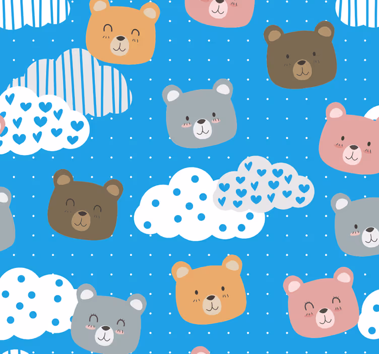 Ayı bulut deseni kediler duvar kağıdı - TenStickers