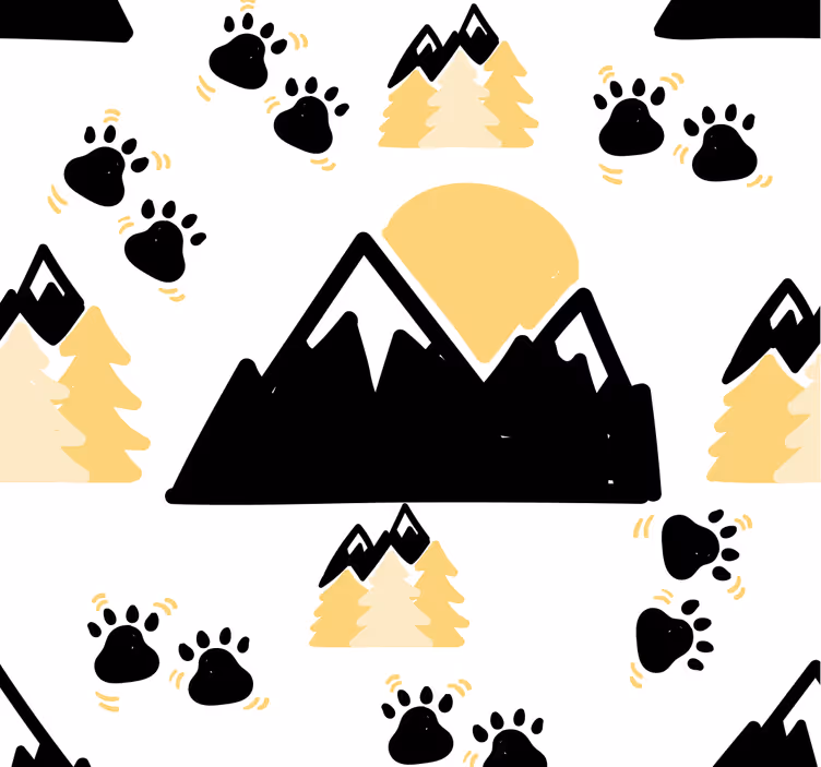 Dağlar ve köpek izleri bebek odası duvar kağıdı - TenStickers