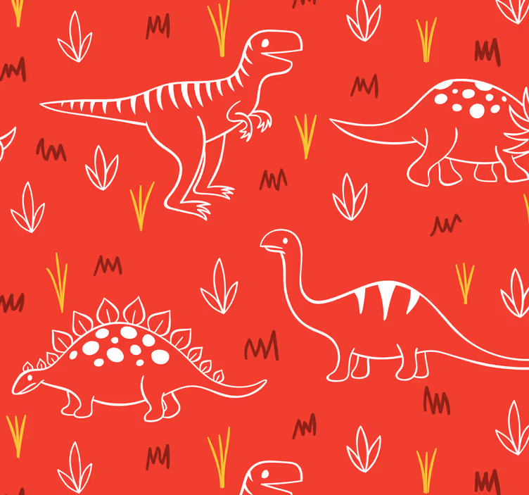Dinozor illüstrasyon dinozorlar duvar kağıdı - TenStickers