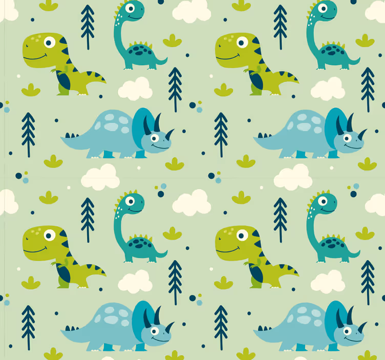 Yeşil arka plan kreş dinozor duvar kağıdı - TenStickers