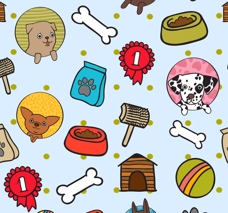 Sevimli köpek yavrusu sembolleri yatak odası duvar kağıdı - TenStickers