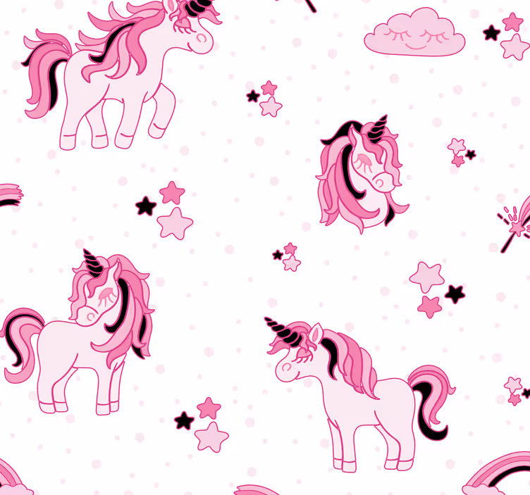 Doodle tarzı tek boynuzlu at dünyası çocuk duvar kağıdı - TenStickers